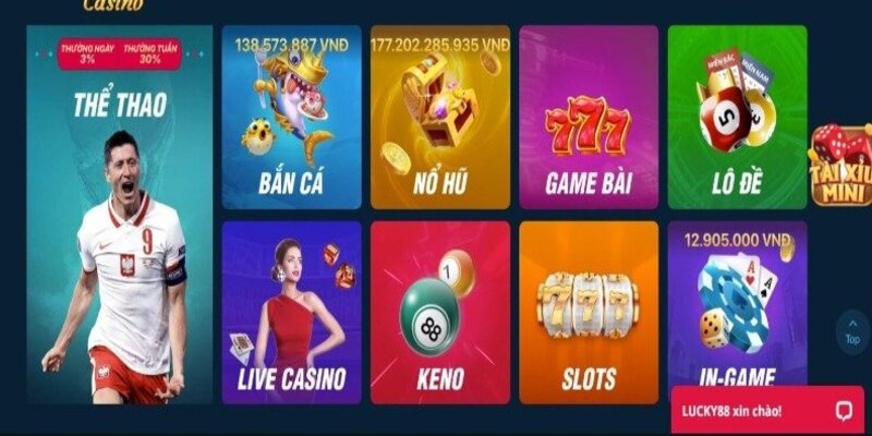 Các thể loại game cá cược hấp dẫn tại trang chủ Lucky88